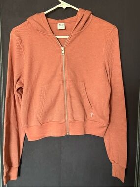 NWOT TNA Waffle-Knit Zip Hoodie in Dusty Coral